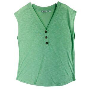 Sleeveless 3 Button V Neck Casual tank top light green tank top Solid size S